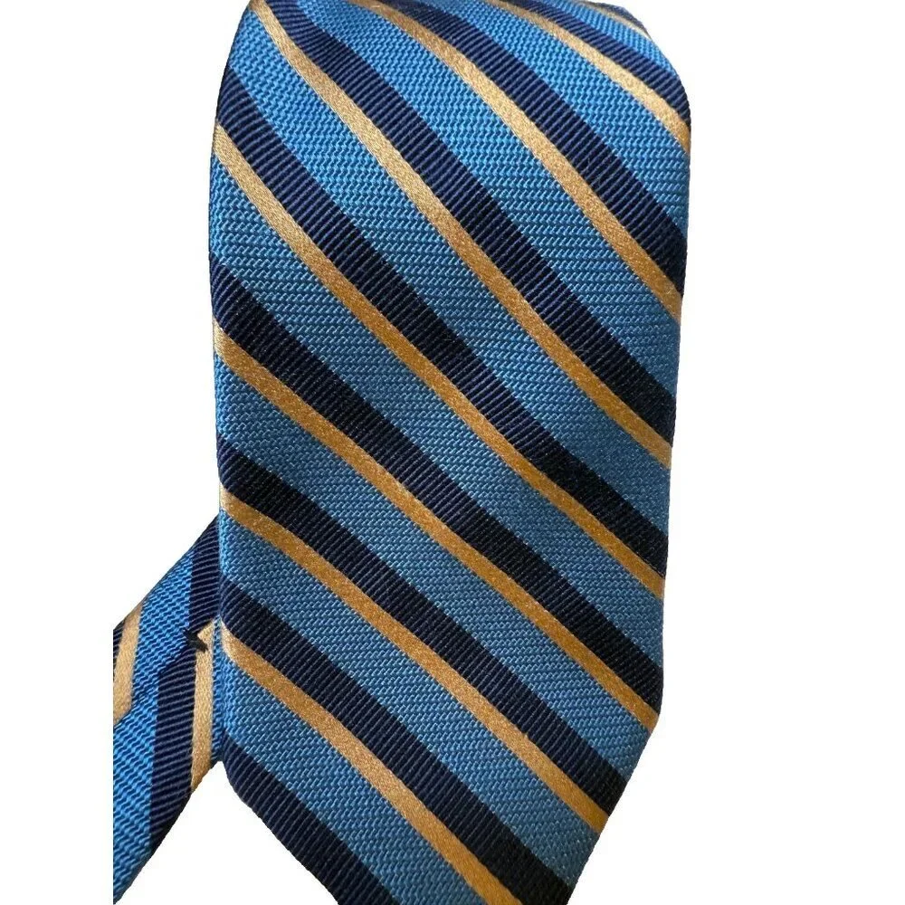 Paul Frederick Blue & Gold Striped Italian Silk Men's Classic Tie EUC